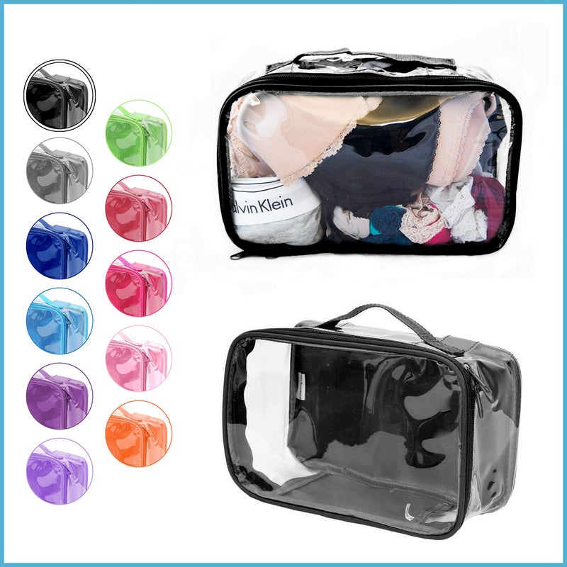 EzPacking Small Clear Travel Packing Cube/See Through PVC Plastic Pouch for Carry On Suitcase, Backpack or Diaper Bag/Transparent Multipurpose Accessories, Makeup & Underwear Organizer w/Handle (Black) - Image 2